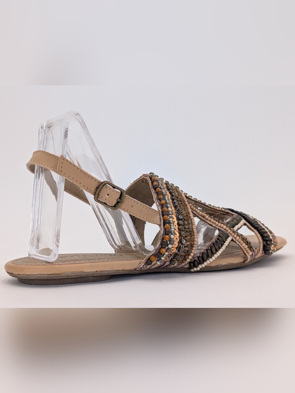 Kenneth Cole Reaction Sz 7.5M Bronze/Taupe With Beads/Sequin & Criss-Cross Strap - Picture 7 of 17